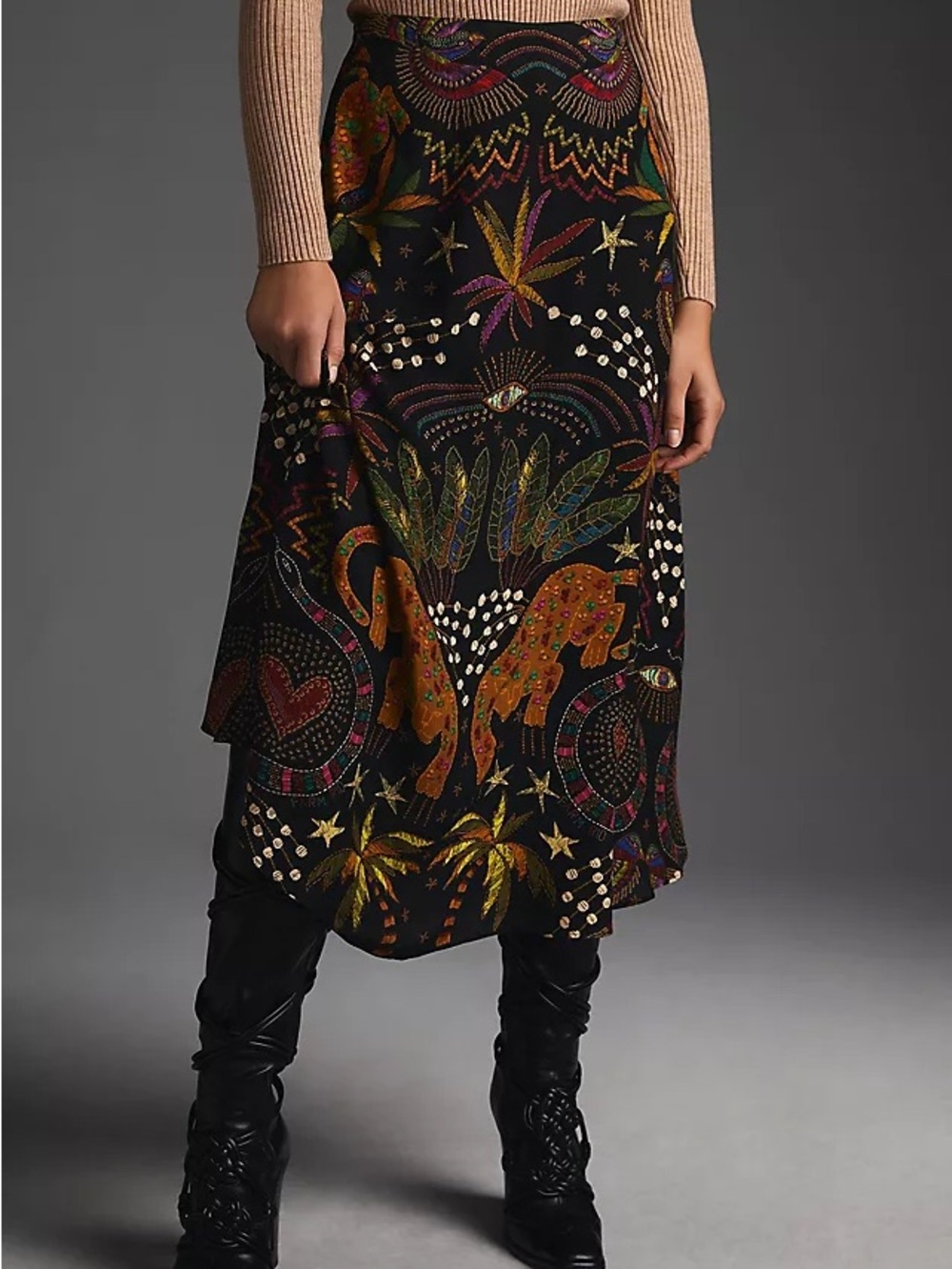 Farm Rio x Anthropologie Satin Slip Midi Skirt